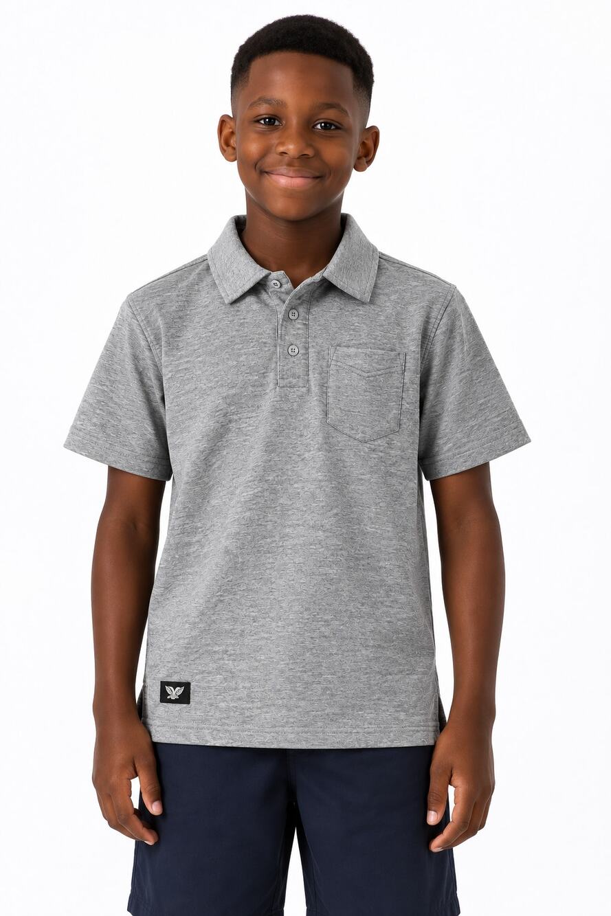 Reebok Youth Boys Polo Shirt Size M (10–12) Gray Terry Cloth Pocket Short Sleeve